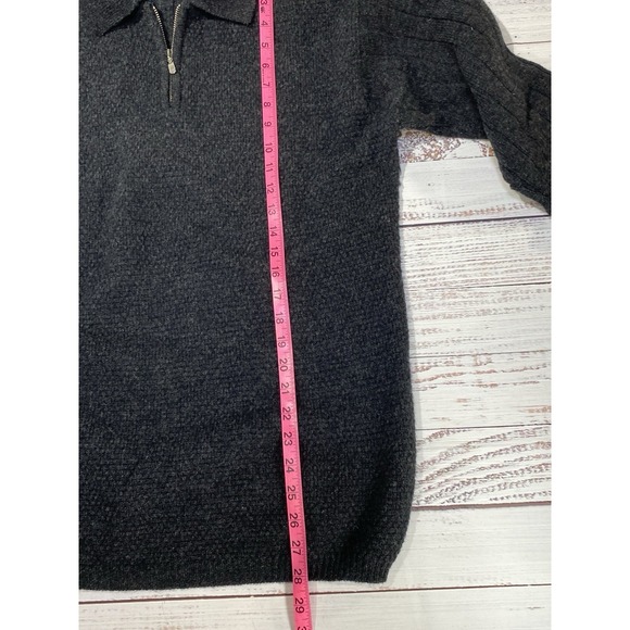 John Ashford Men's  Sweater Gray 100% Lambs Wool Knit Ribbed 1/4 Zip Medium - Picture 4 of 7